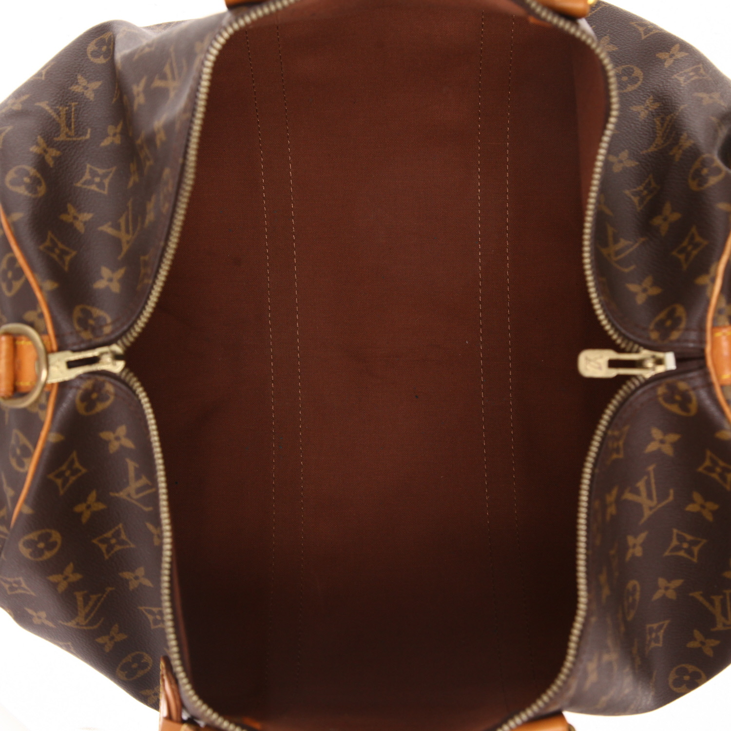 Louis Vuitton Keepall 50 travel bag in brown Monogram canvas and natural leather - Detail D3