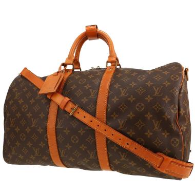 Sac de voyage Louis Vuitton  Keepall 50 en toile monogram marron et cuir naturel