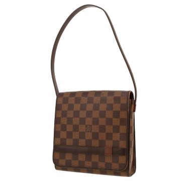 Bolso para llevar al hombro Louis Vuitton  Tribeca en lona a cuadros ébano y cuero esmaltado marrón