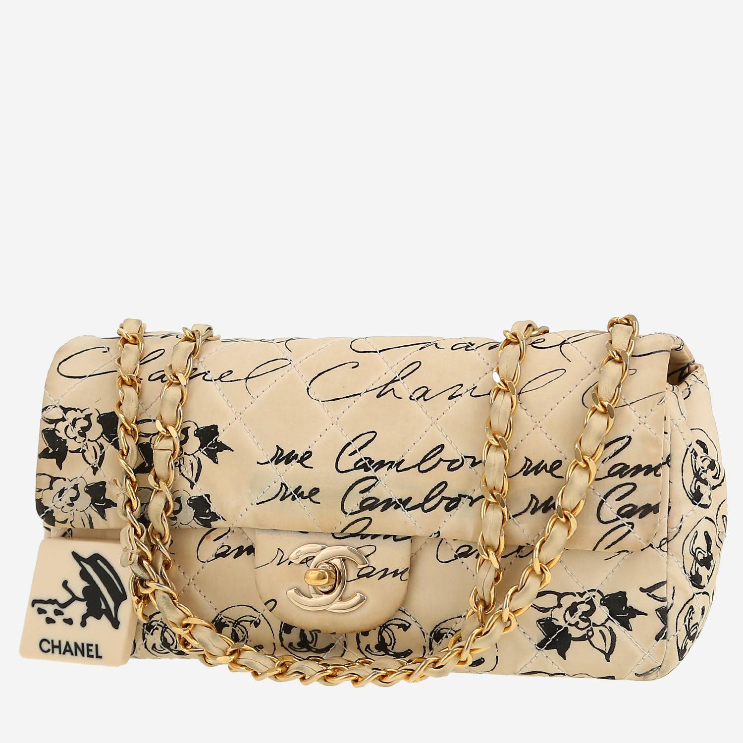 Sac à main Chanel  Baguette en toile beige et noire