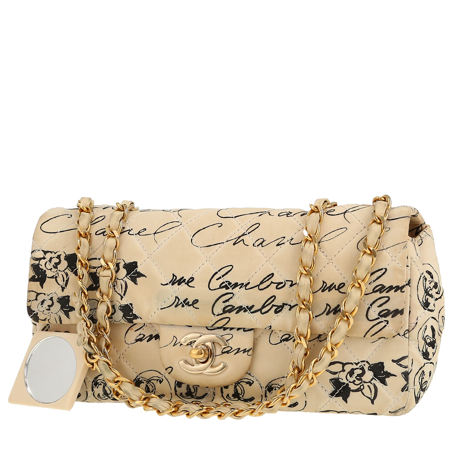 Chanel  Baguette handbag  in beige and black canvas - Detail D4