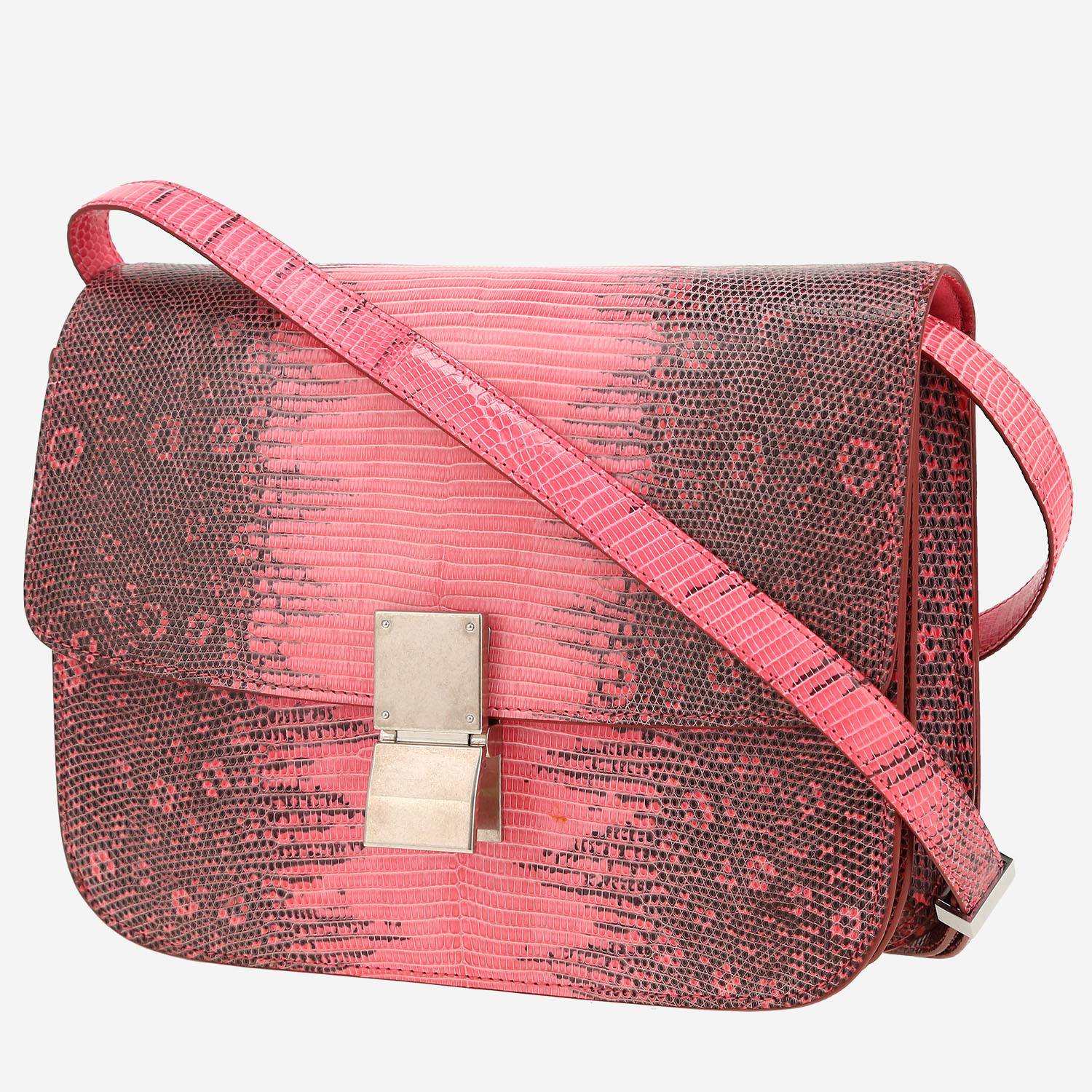 Borsa a tracolla Celine  Classic Box in lucertola rosa e grigia