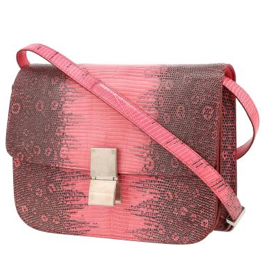 Bolso bandolera Celine  Classic Box en piel de lagarto rosa y gris