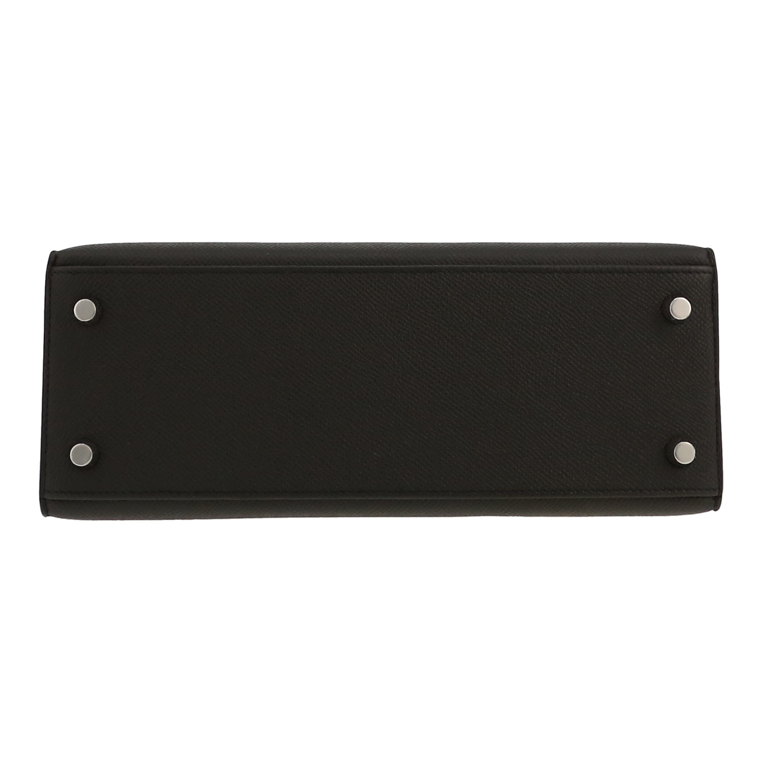 Bolso de mano Hermès  Kelly 25 cm en cuero epsom negro, gris Ardoise y Bleu Hydra - Detail D1