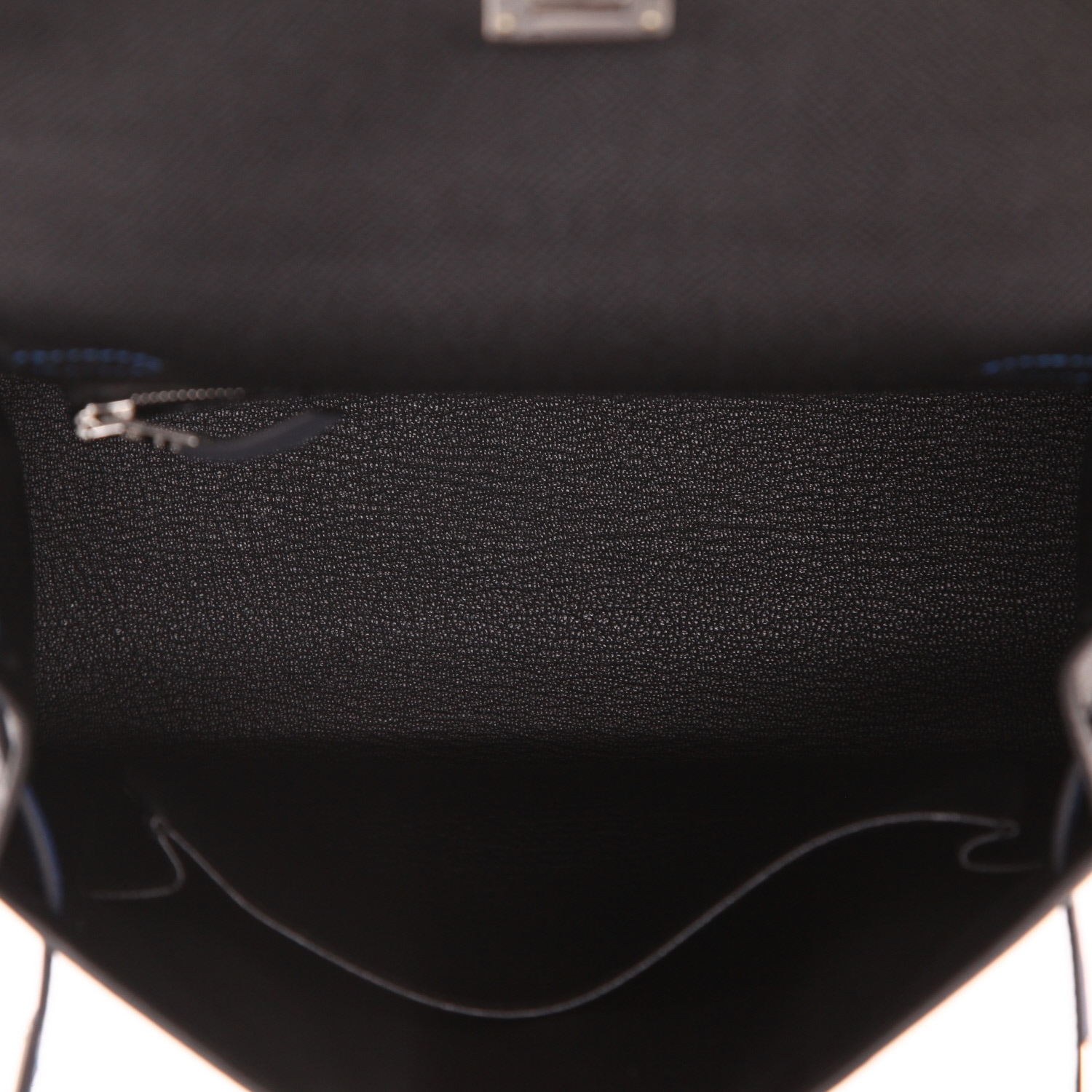 Borsa Hermès  Kelly 25 cm in pelle Epsom nera, grigio Ardoise e Bleu Hydra - Detail D3