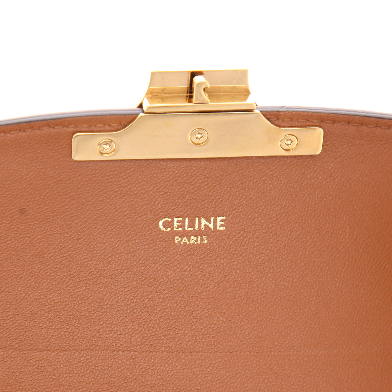 Celine  Triomphe Teen shoulder bag  in green canvas  and brown leather - Detail D2