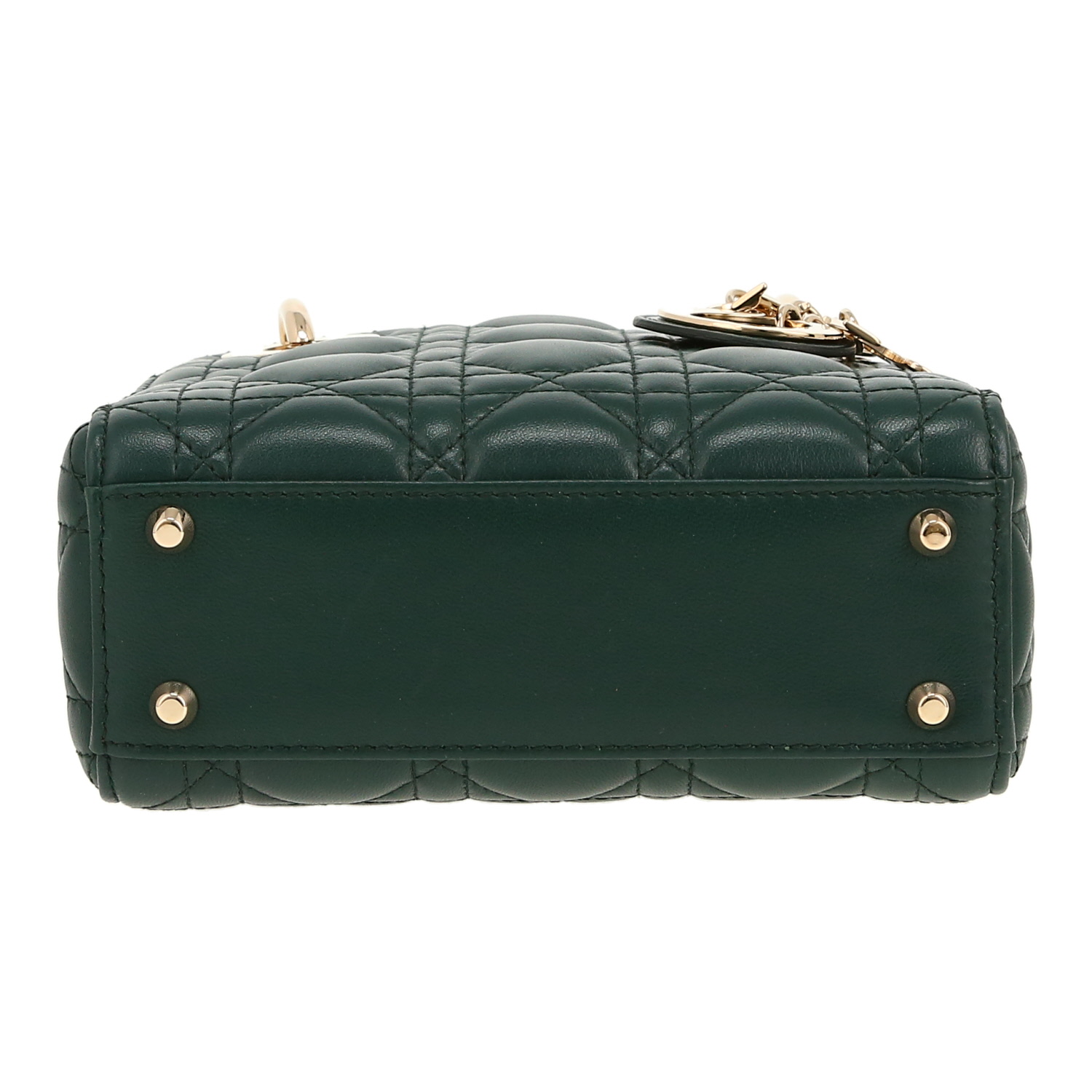 Borsa a tracolla Dior  Lady Dior mini  in pelle cannage verde - Detail D1