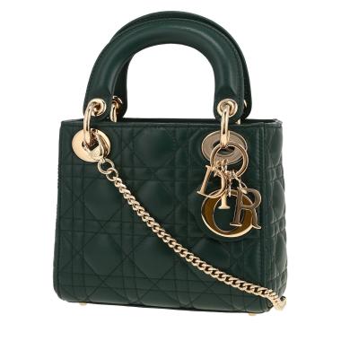 Bolso bandolera Dior  Lady Dior mini  en cuero cannage verde