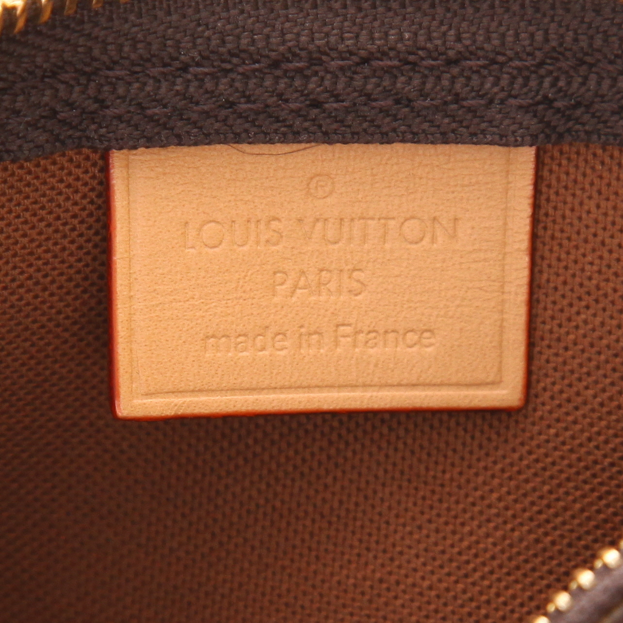 Bolso bandolera Louis Vuitton  Nano Speedy en lona Monogram marrón y cuero natural - Detail D2