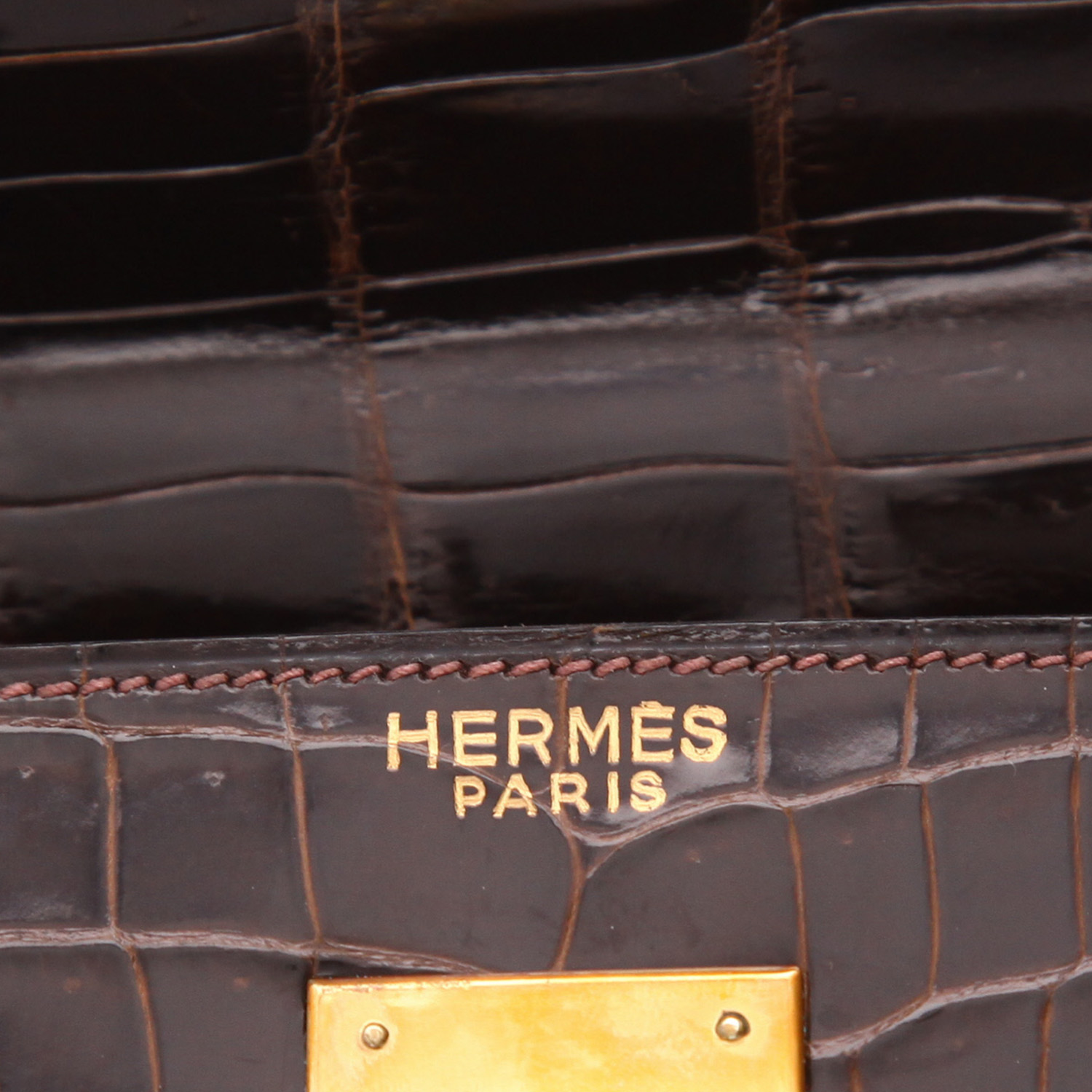 Borsa Hermès  Kelly 32 cm in coccodrillo marrone - Detail D2