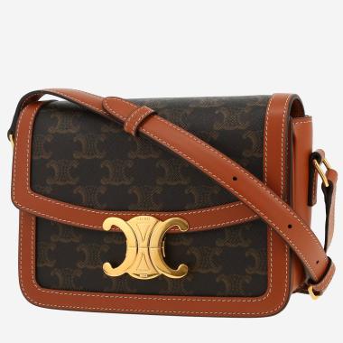 Borsa a tracolla Celine  Triomphe in tela "Triomphe" marrone e pelle marrone