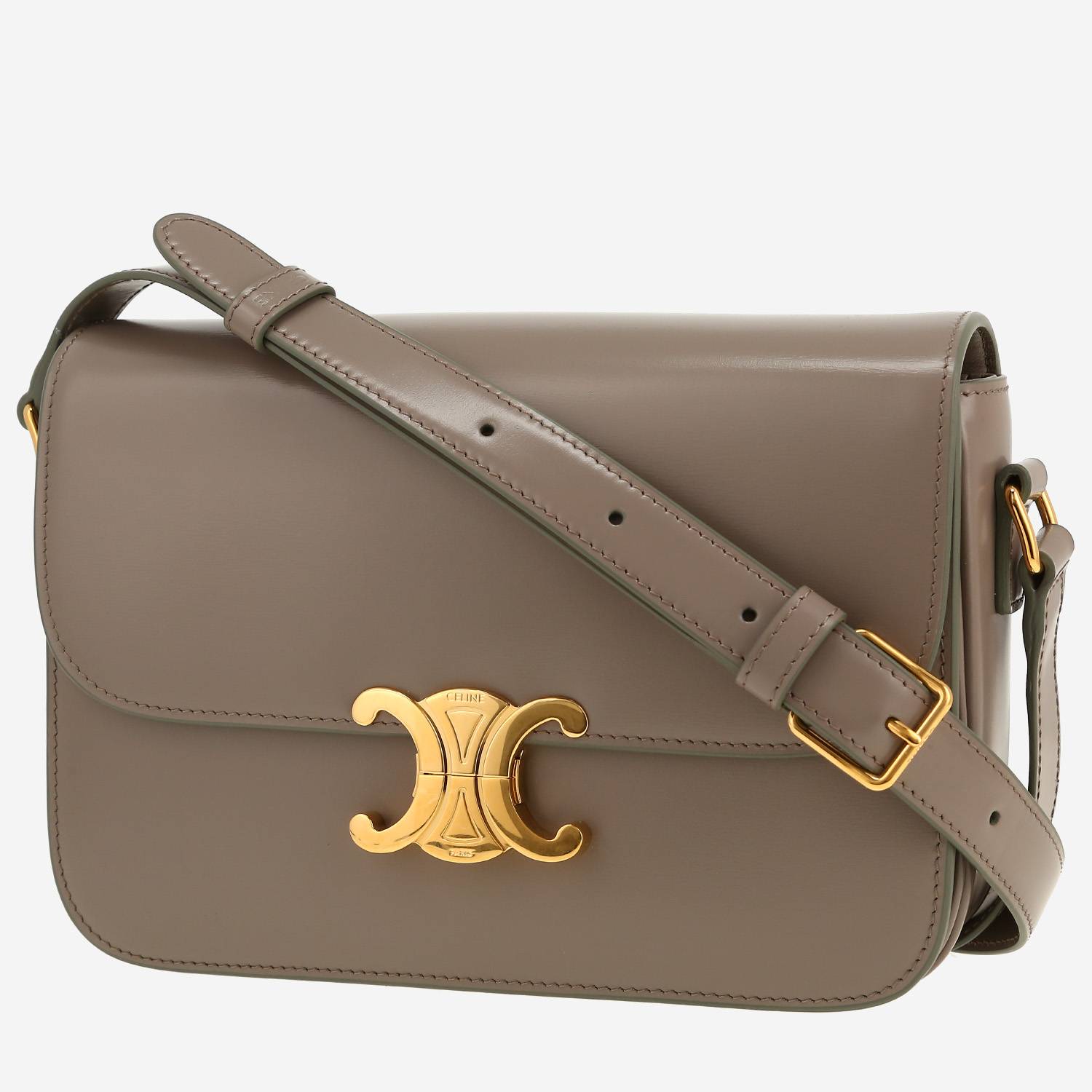 Borsa a tracolla Celine  Triomphe Teen in pelle color talpa