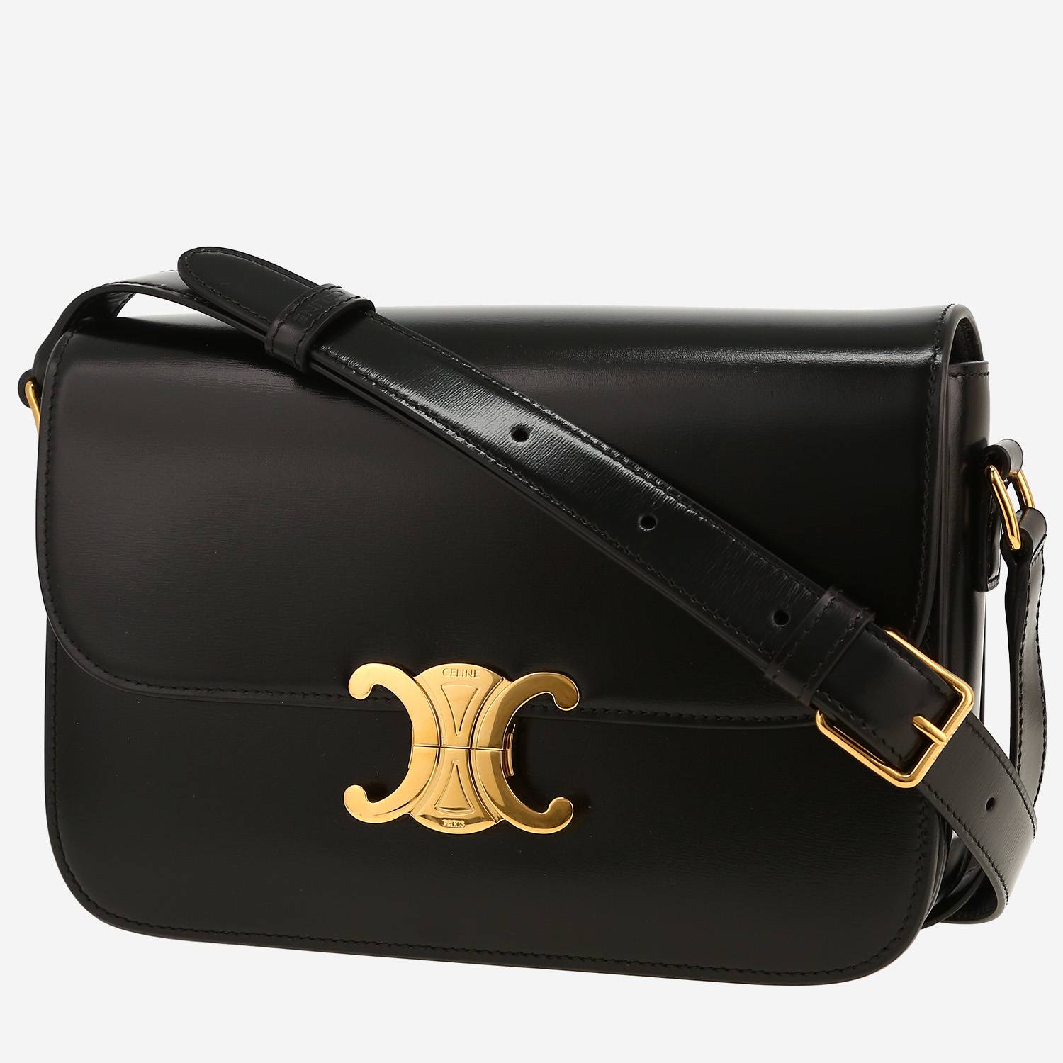Bolso bandolera Celine  Triomphe modelo mediano  en cuero negro