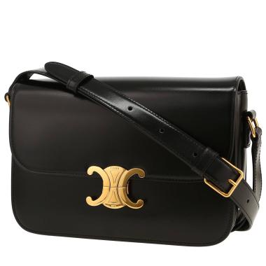 Bolso bandolera Celine  Triomphe modelo mediano  en cuero negro