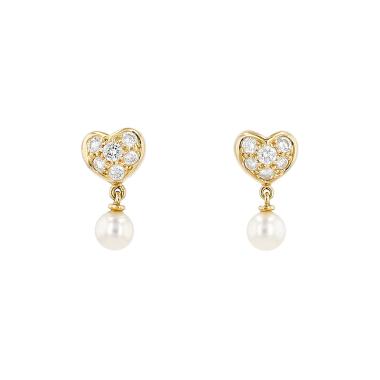 Tiffany 
Co  earrings in yellow gold, diamonds and cultured pearls