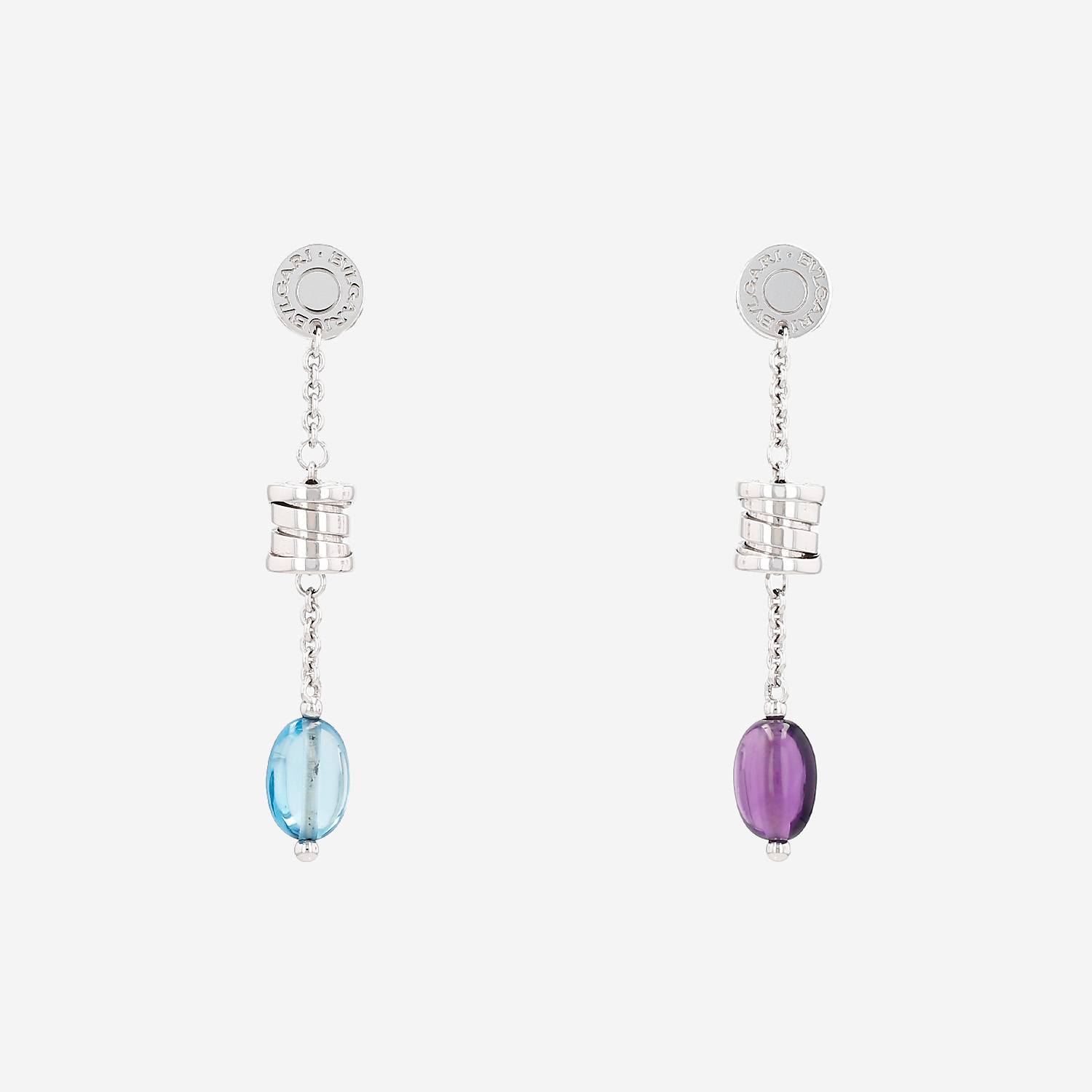 Bulgari B.Zero1 pendants earrings in white gold, amethyst and topaz