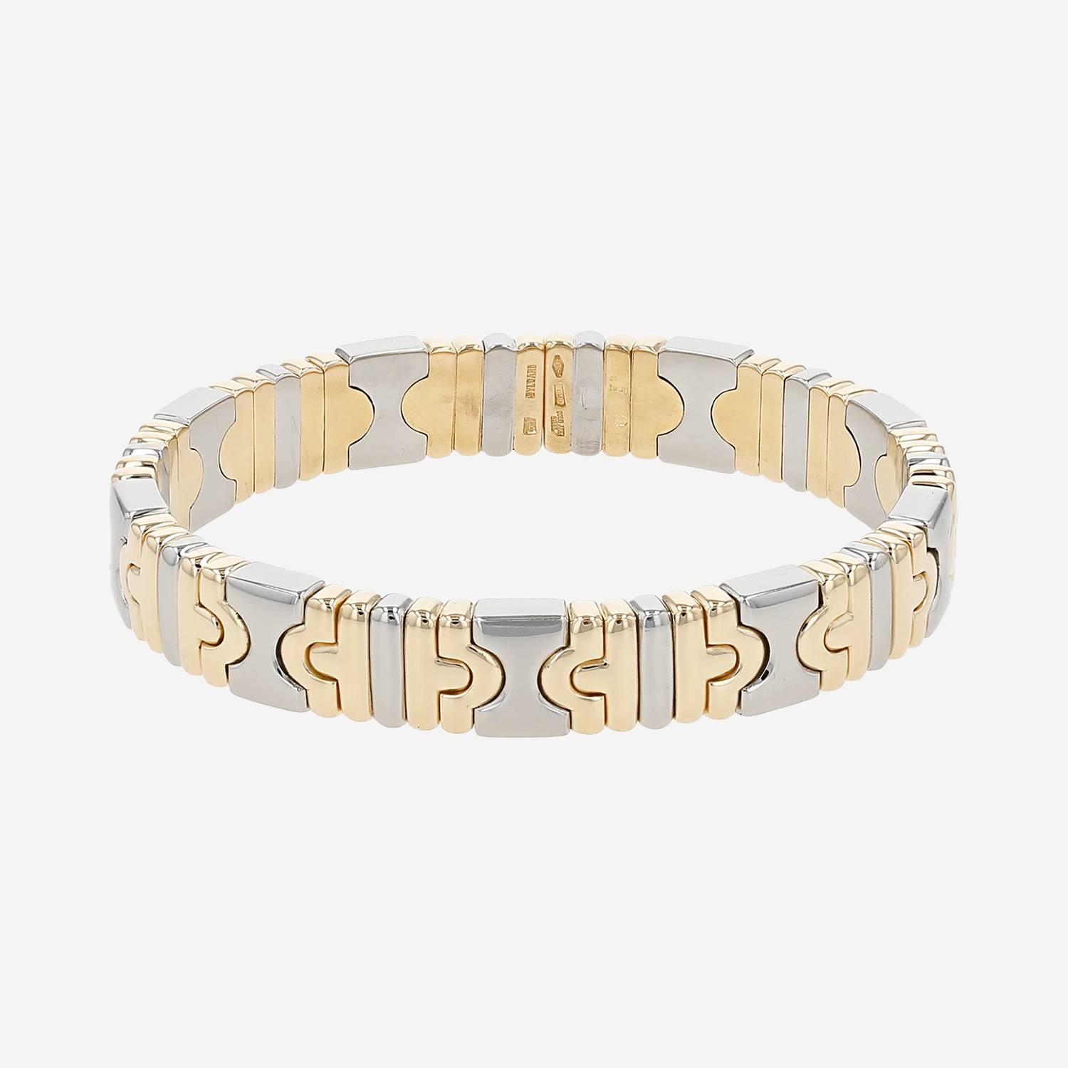 Hald-rigid Bulgari Parentesi  1980's bracelet in yellow gold and stainless steel