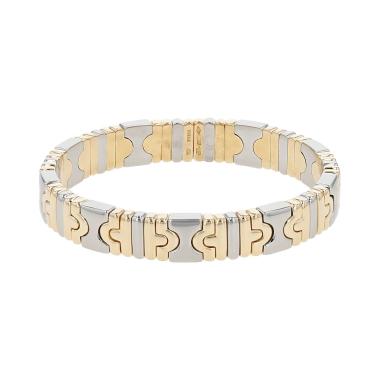 Hald-rigid Bulgari Parentesi  1980's bracelet in yellow gold and stainless steel