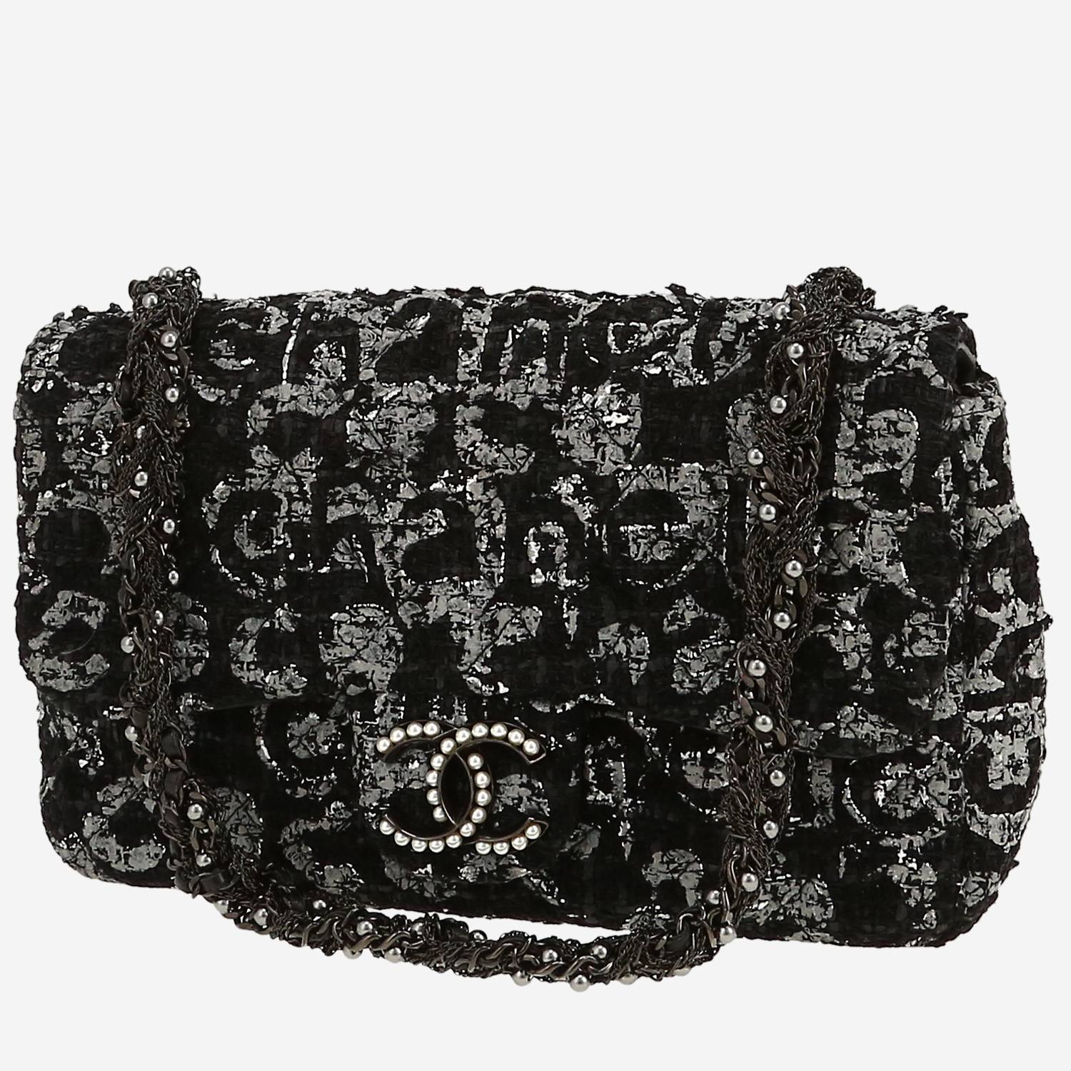 Sac à main Chanel   en toile noire et grise