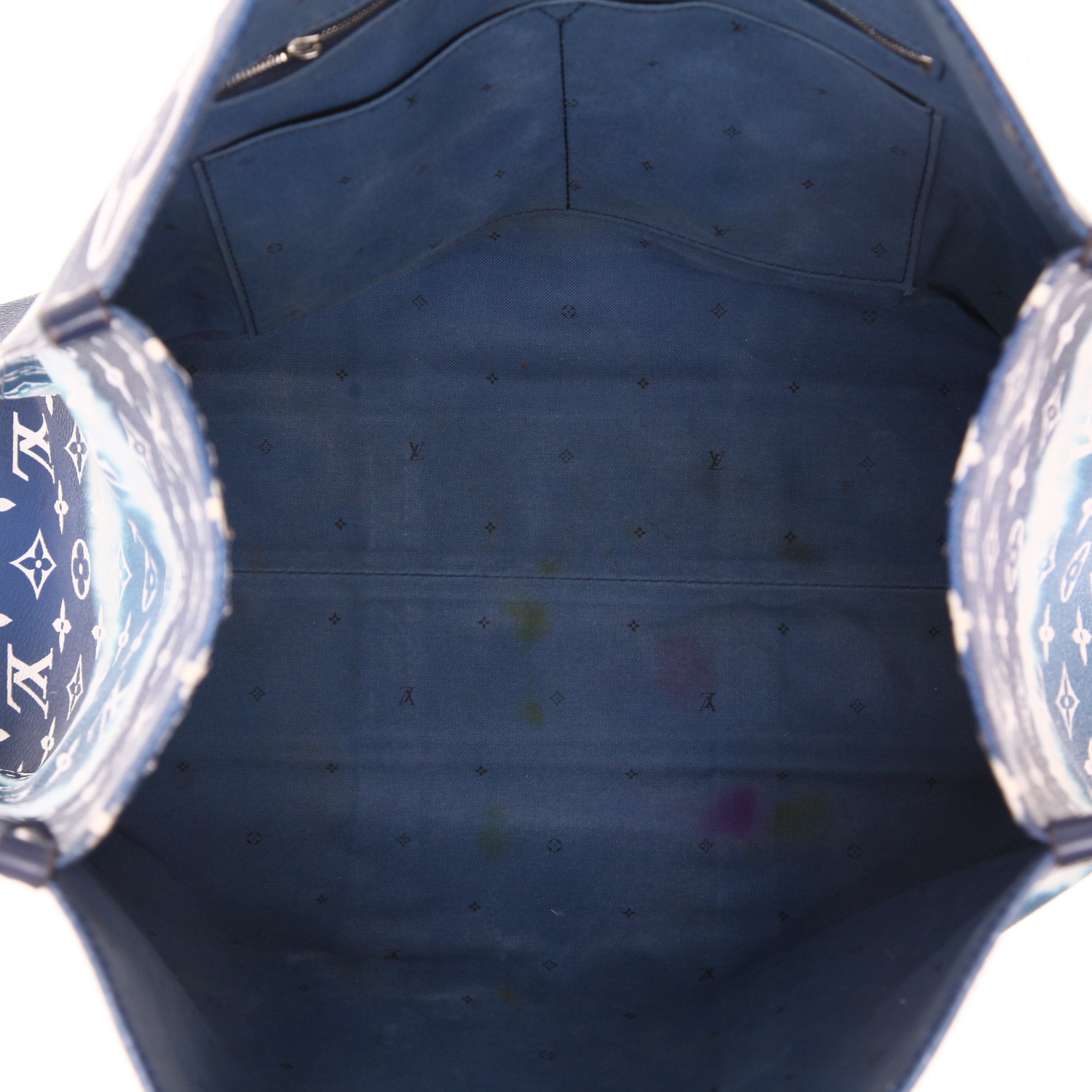 Shopping bag Louis Vuitton  Onthego modello grande  in tela monogram blu e bianca - Detail D3