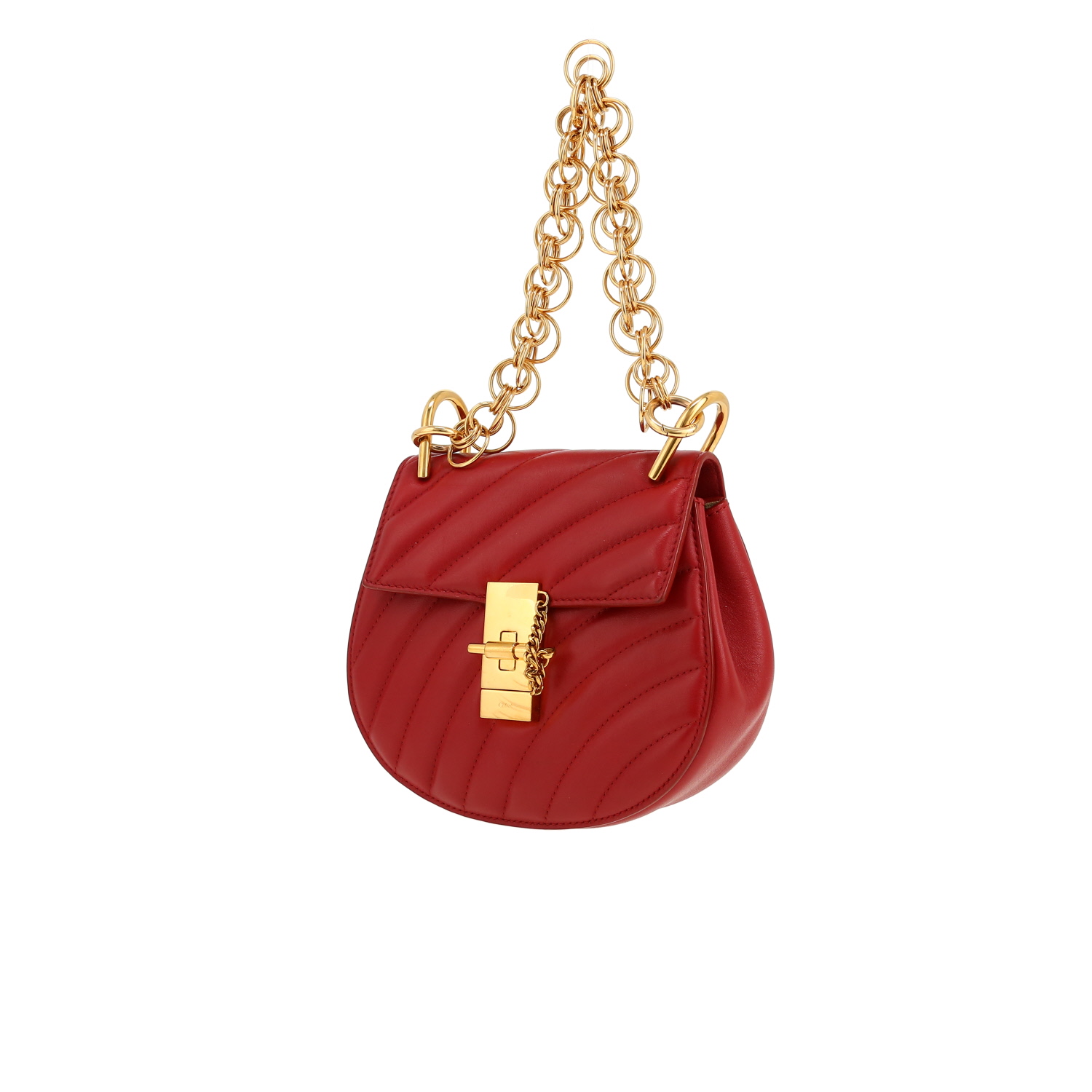 Sac bandoulière Chloé  Drew Bijou en cuir matelassé rouge - Detail D4