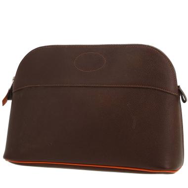 Pochette Hermès  Bolide - Pocket Hand en cuir Courchevel marron et orange