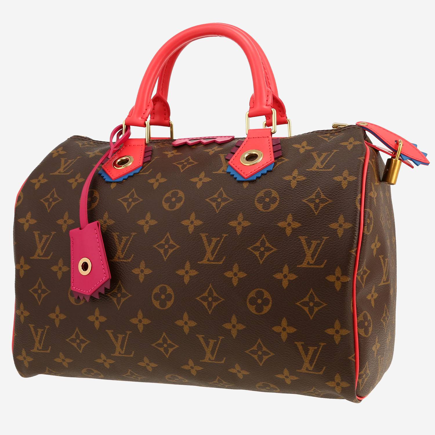Bolso de mano Louis Vuitton  Speedy Editions Limitées en lona Monogram marrón y cuero rojo
