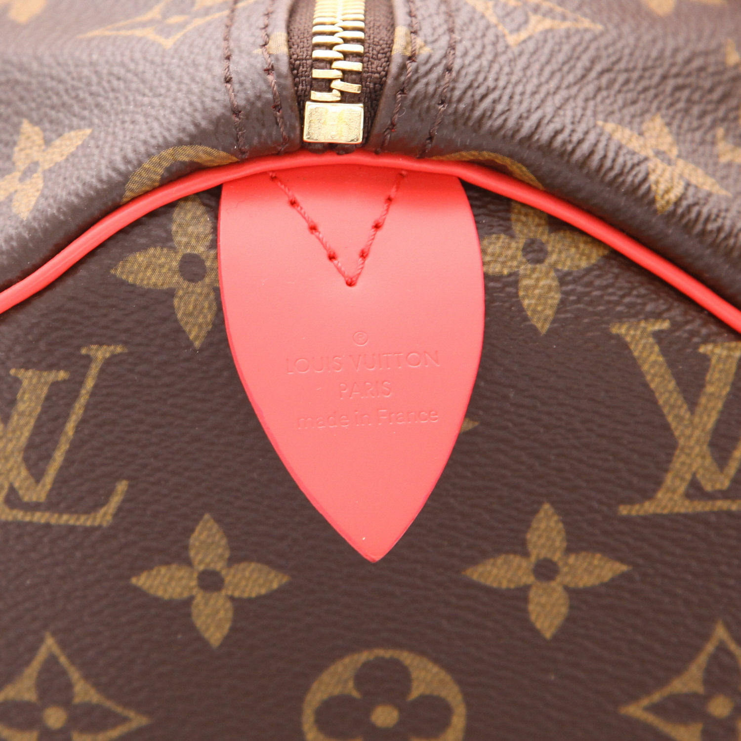 Bolso de mano Louis Vuitton  Speedy Editions Limitées en lona Monogram marrón y cuero rojo - Detail D2