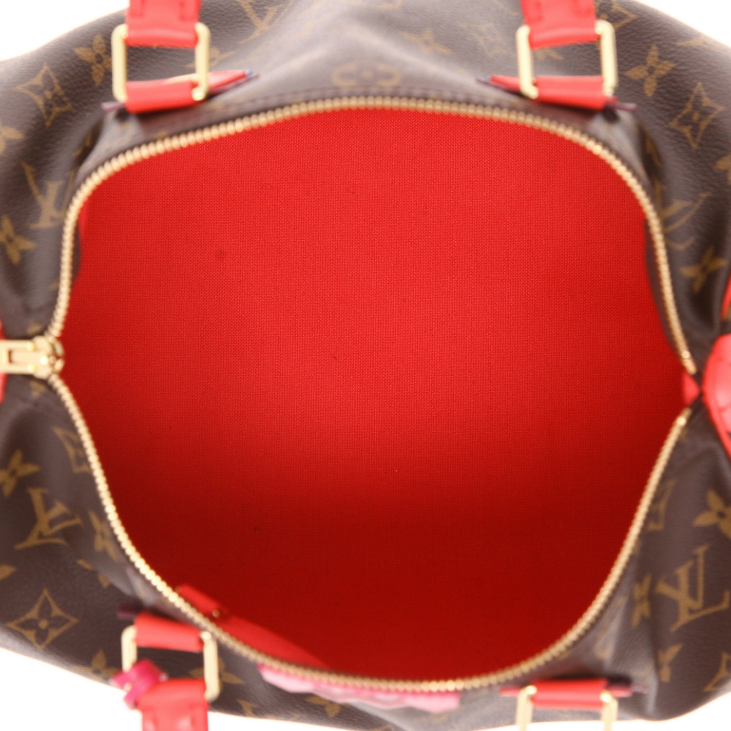 Borsa Louis Vuitton  Speedy Editions Limitées in tela monogram marrone e pelle rossa - Detail D3