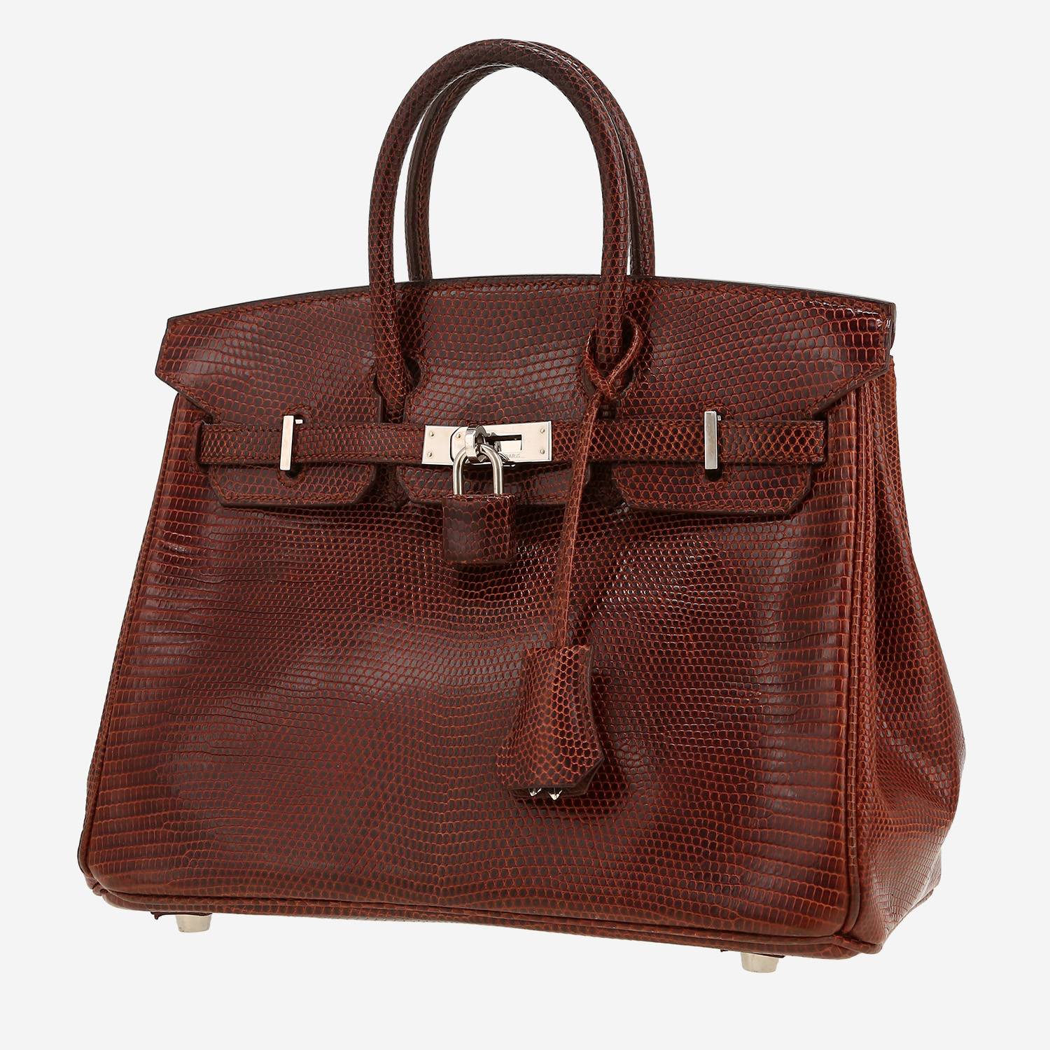 Sac à main Hermès  Birkin 25 cm en lézard marron