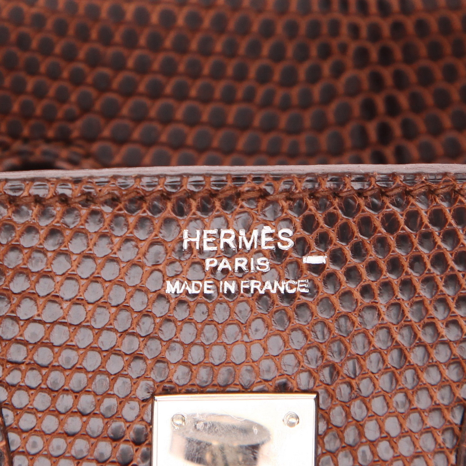 Borsa Hermès  Birkin 25 cm in lucertola marrone - Detail D2