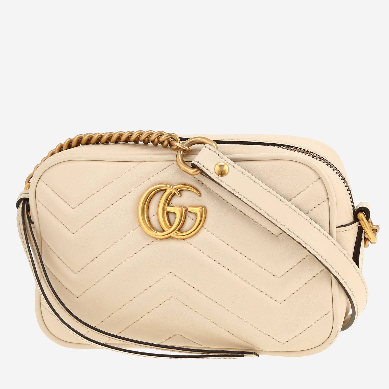 Borsa a tracolla Gucci  GG Marmont Camera in pelle trapuntata color crema