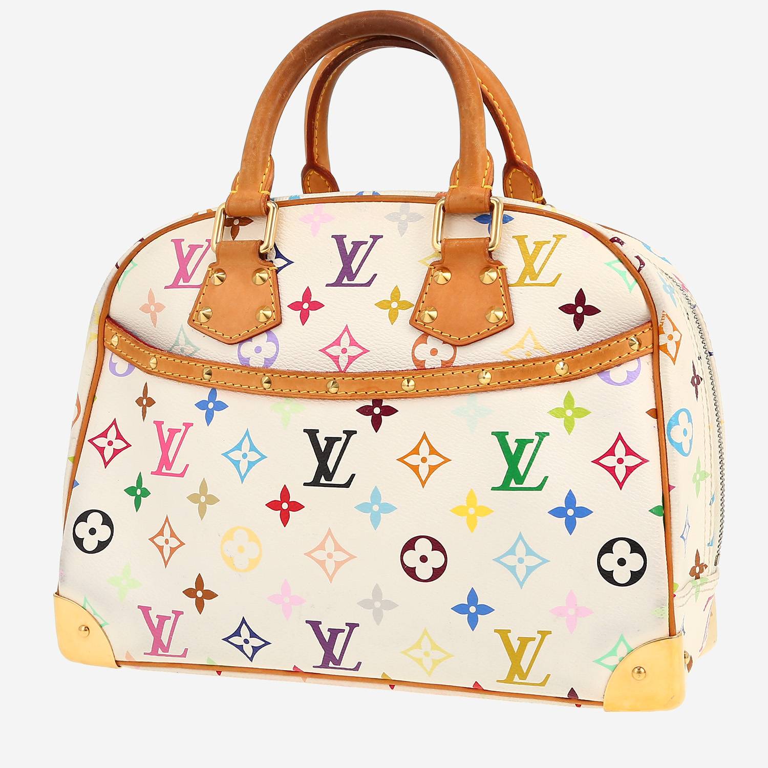 Bolso de mano Louis Vuitton  Trouville en lona Monogram blanca y multicolor y cuero natural