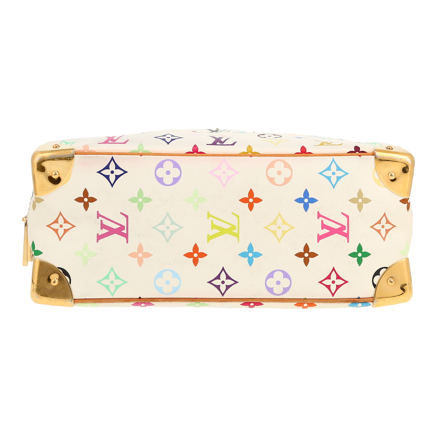 Borsa Louis Vuitton  Trouville in tela monogram bianca e multicolore e pelle naturale - Detail D1