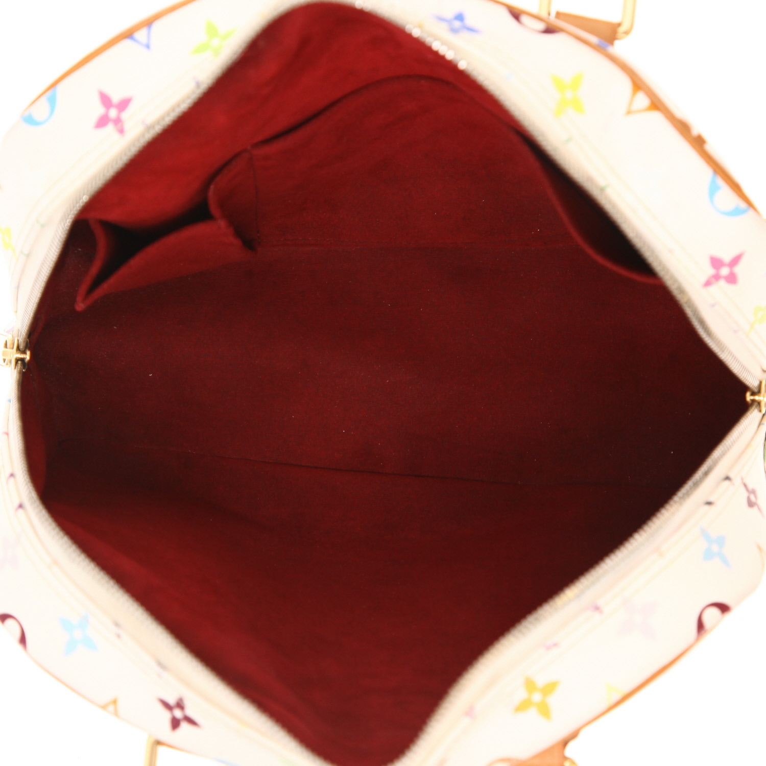 Bolso de mano Louis Vuitton  Trouville en lona Monogram blanca y multicolor y cuero natural - Detail D3