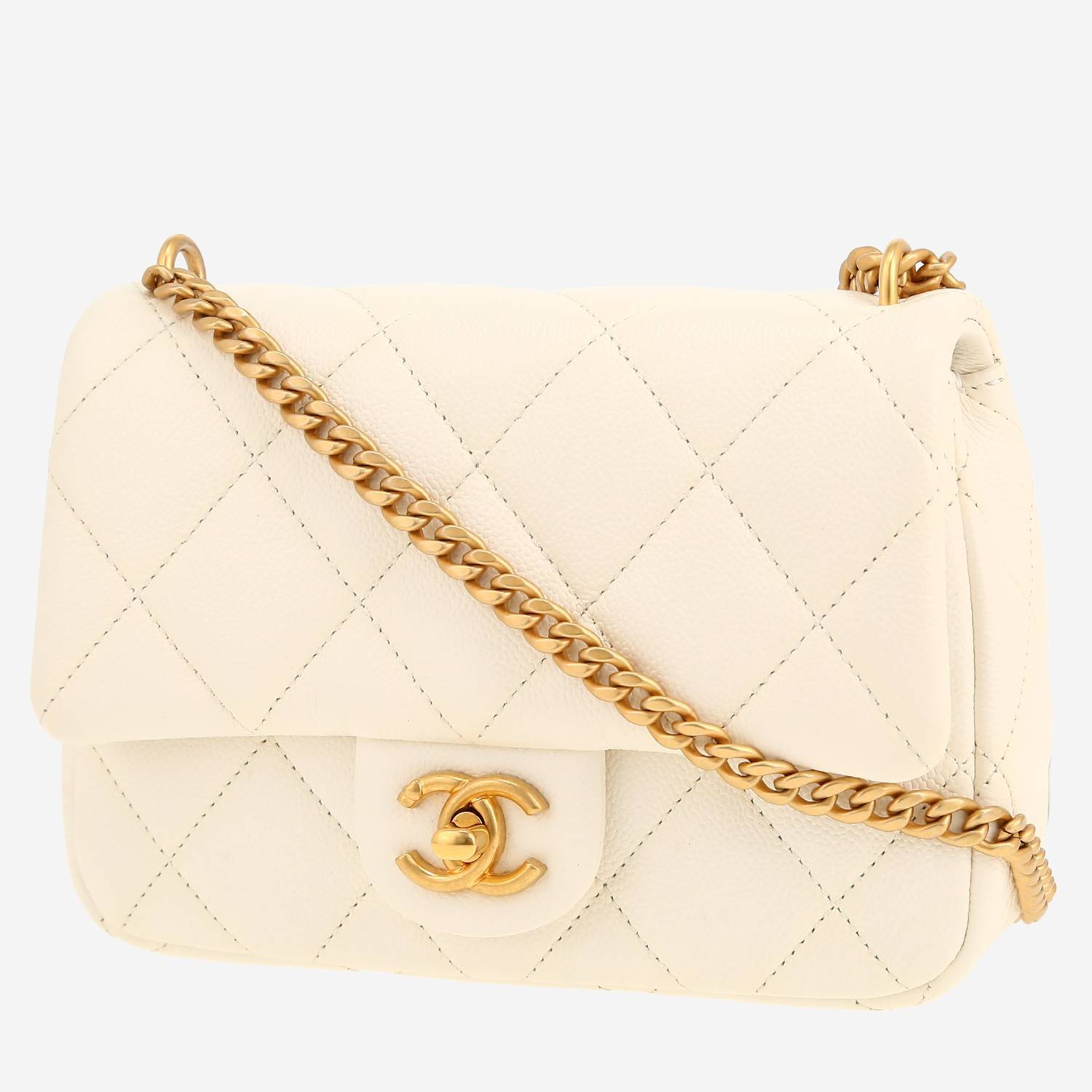 Chanel  Mini Carré shoulder bag  in white quilted leather