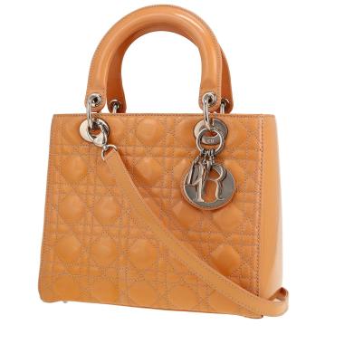 Sac à main Dior  Lady Dior en cuir verni beige