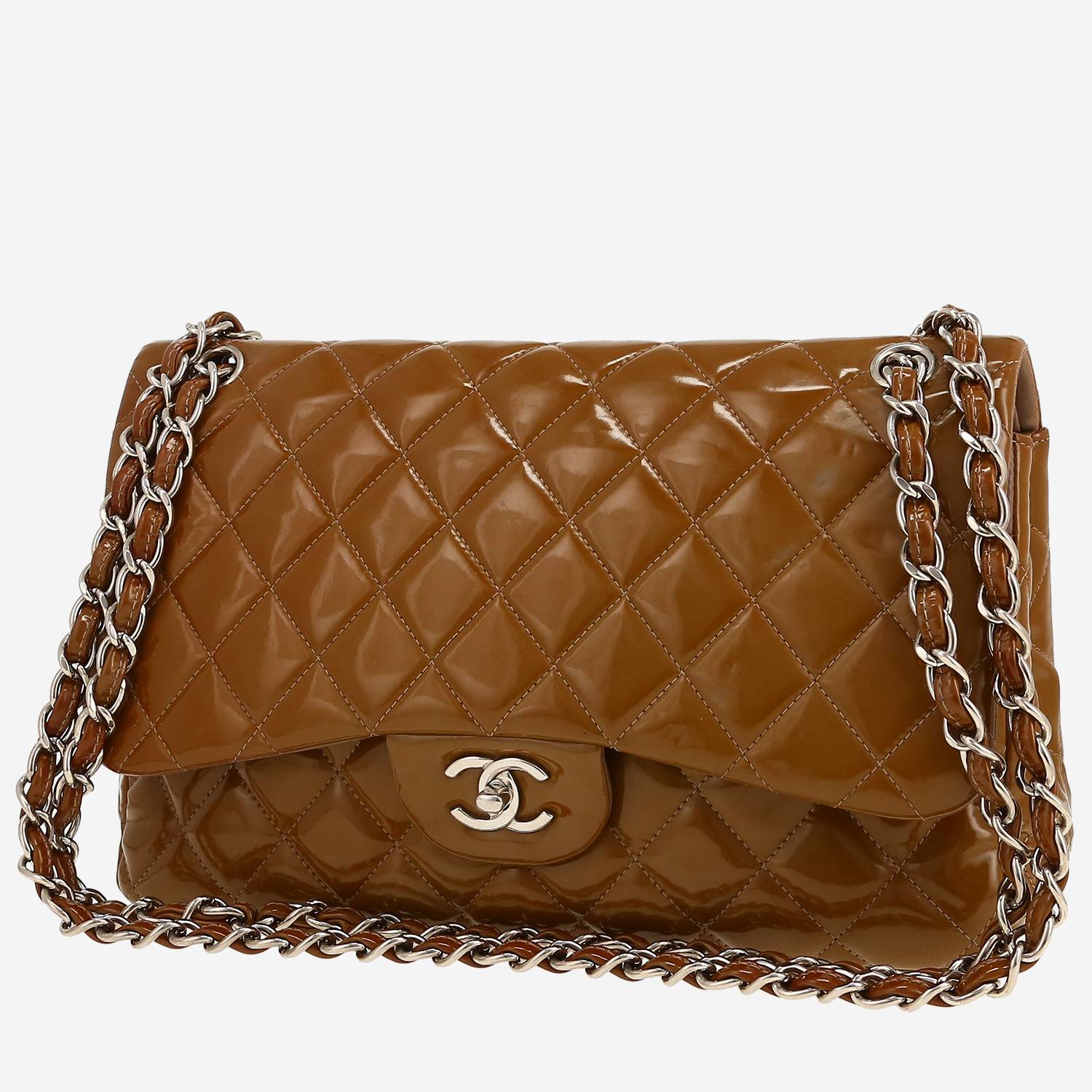 Borsa a tracolla Chanel  Timeless Jumbo in pelle verniciata e foderata marrone