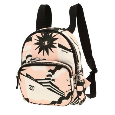 Sac à dos Chanel  Editions Limitées La Pausa en toile rose blanche et noire