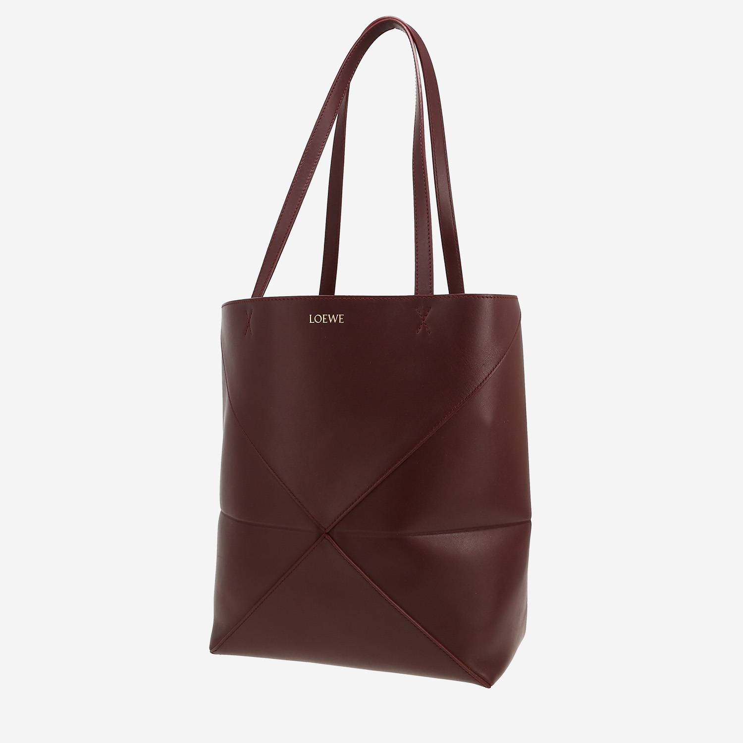 Sac cabas Loewe Puzzle Fold moyen modèle  en cuir bordeaux
