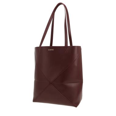 Bolso Cabás Loewe Puzzle Fold modelo mediano  en cuero color burdeos