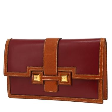 Pochette Hermès  Médor en cuir box bordeaux et cuir Courchevel gold