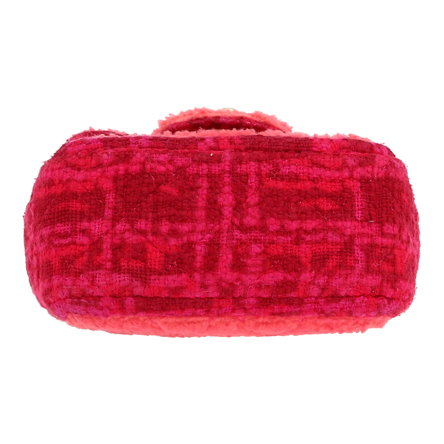 Chanel  Mini Carré handbag  in pink and red tweed  and pink skin-out fur - Detail D1