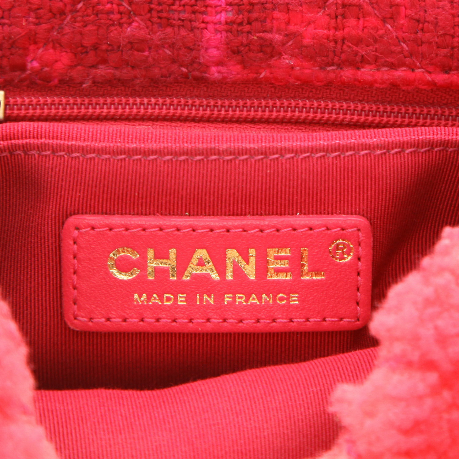 Borsa Chanel  Mini Carré in tweed rosa e rosso e  rosa - Detail D2