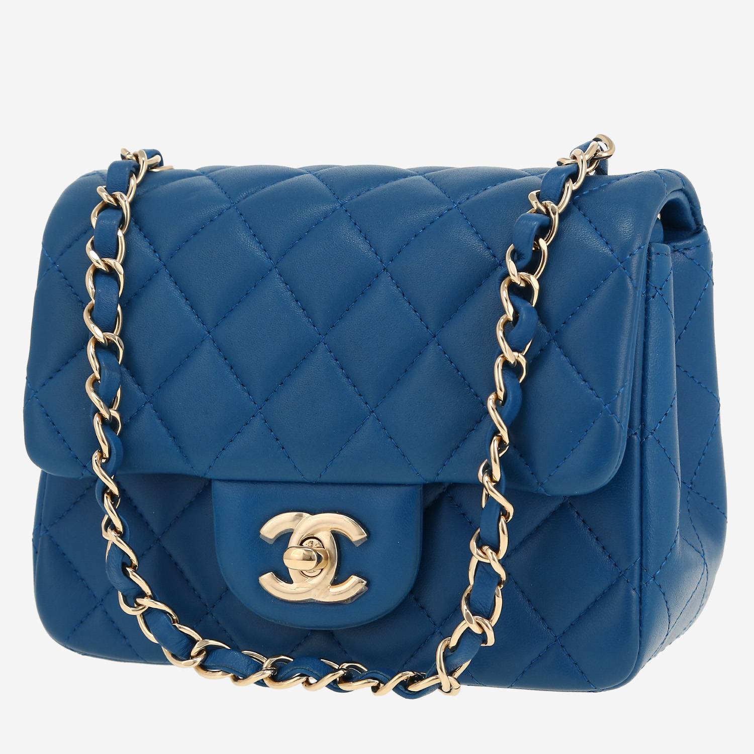 Chanel  Mini Carré handbag  in blue quilted leather