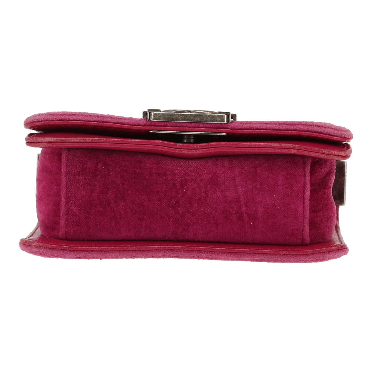 Chanel  Mini Boy shoulder bag  in pink velvet  and pink leather - Detail D1