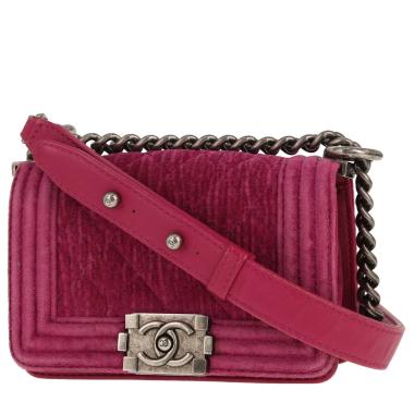 Chanel  Mini Boy shoulder bag  in pink velvet  and pink leather
