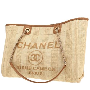 Shopping bag Chanel  Deauville in tela beige e dorata
