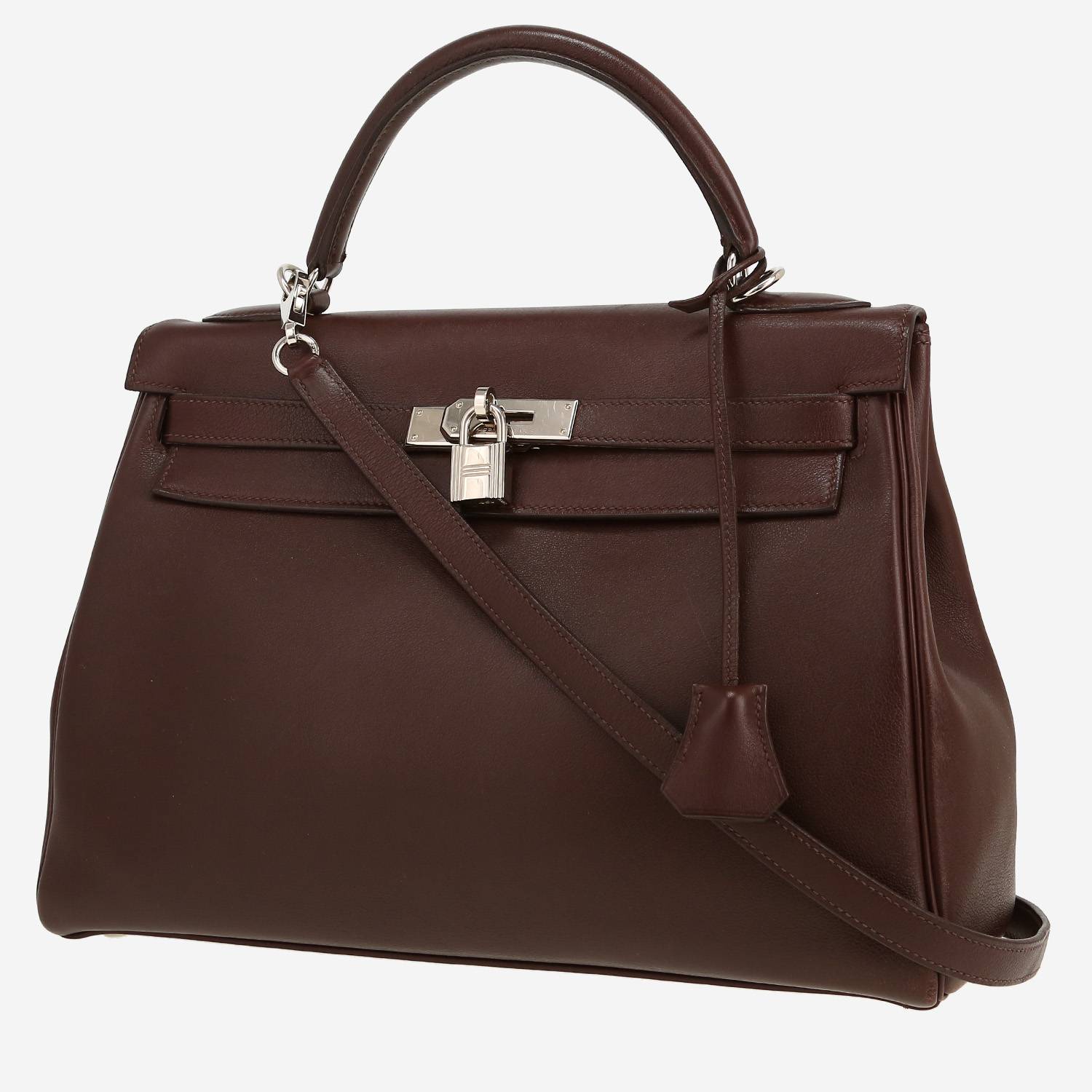 Sac à main Hermès  Kelly 32 cm en cuir Evergrain marron-havane