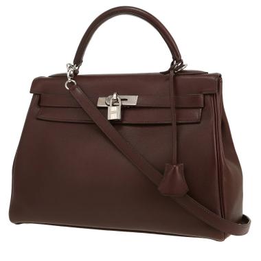 Bolso de mano Hermès  Kelly 32 cm en cuero Evergrain color habano